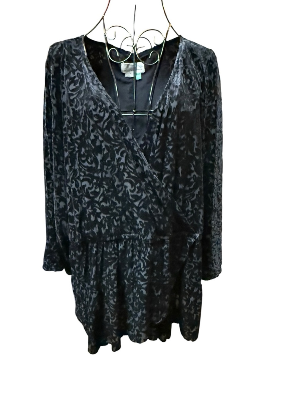 Anthropologie Black Velvet Burnout Peplum Top 2X